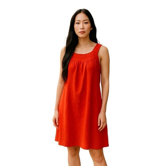 Theory Womens Linen Blend Sleeveless Round Neck Shift Dress Orange Size 10 - Picture 1 of 8
